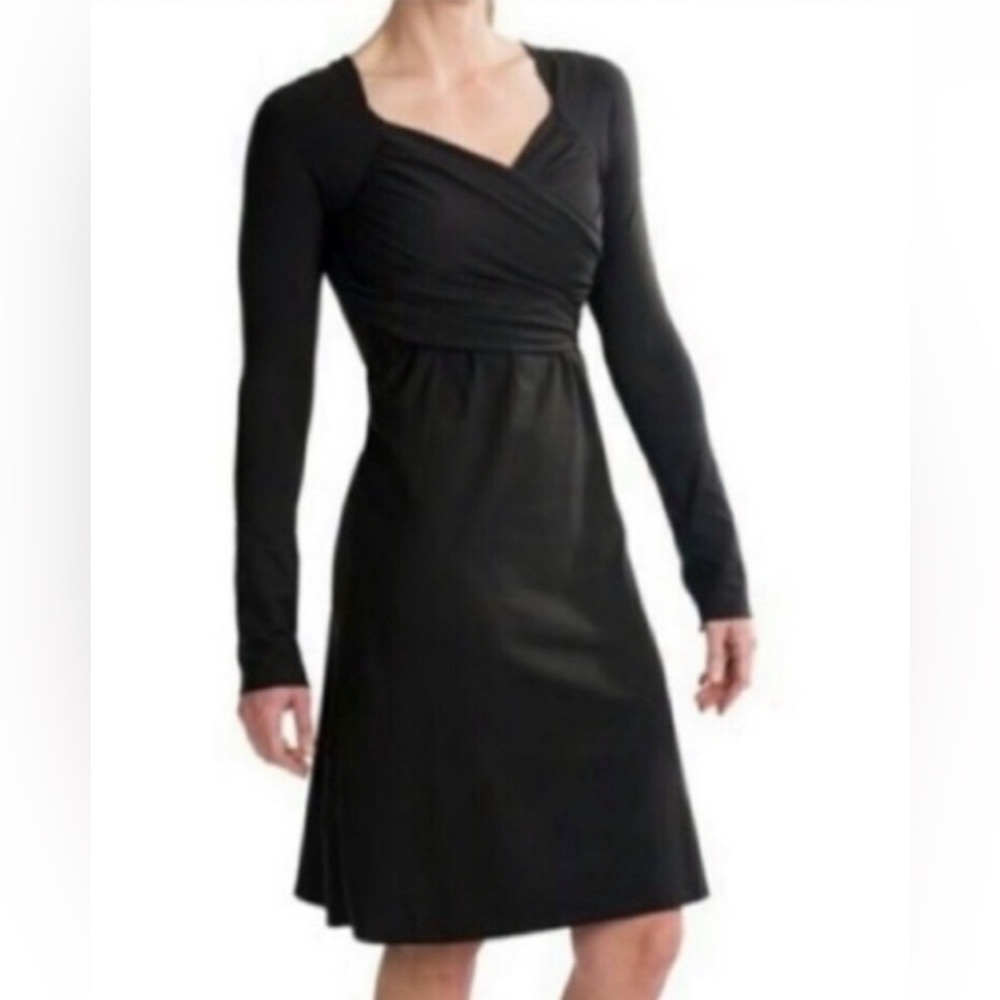PRANA Tally Long Sleeve Faux Wrap Top Black Dress size M Womens